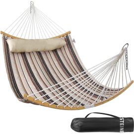 Hamac Double, Hamac 2 Personnes En Tissu Matelassé De 335 Cm Pour L'extérieur Avec Oreiller, Barre D'écartement Incurvée Pliable, Chaînes, Sac De Transport, Capacité De 204 Kg, Aqua Vert