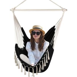 Chaise Hamac Pour Extérieur Et Intérieur, Chaise Suspendue En Macramé Avec Poche Pour Chambre À Coucher Et Extérieur, Noir