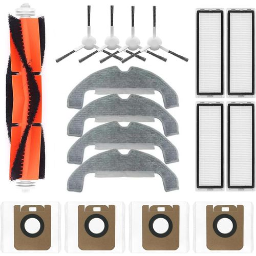 Kit d'accessoires de rechange pour aspirateur robot Dreame D9 Plus, 17 pièces de rechange, comprend 1 brosse principale, 4 filtres, 4 sacs à poussière, 4 serpillères, 4 brosses latérales