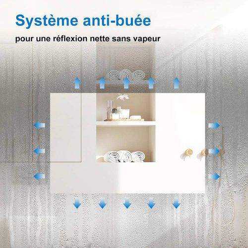 Miroir Salle de bain antibuée avec éclairage LED 60x50 installation réversible SANILAND