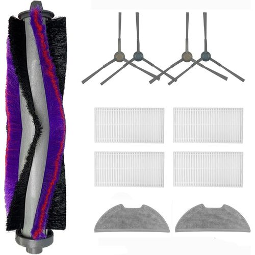 Kit d'accessoires de rechange pour aspirateur robot Eureka E10S, 1 brosse principale, 2 paires de brosses latérales, 4 filtres HEPA + 2 chiffons