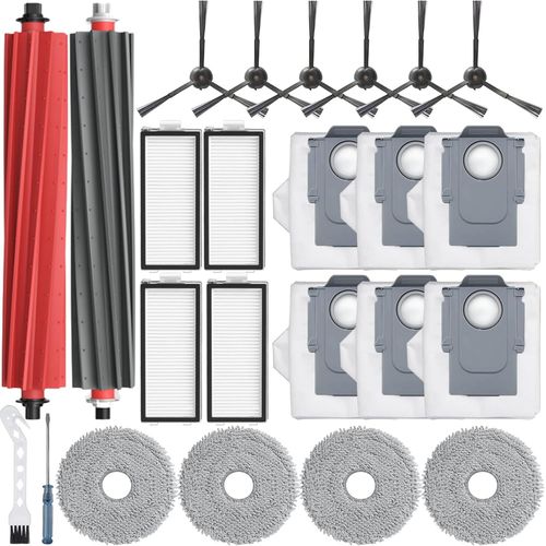 Kit d'accessoires de 22 pièces, compatible avec Q Revo Master/Q Revo Slim Robot Aspirateur 2 brosses à rouleaux, 4 serpillères, 4 filtres HEPA, 6 brosses latérales, 6 sacs