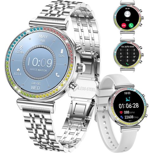 Montre Intelligente Pour Femmes, Écran Hd 1,27 », Appels Bluetooth, Fitness Tracker, Montre Intelligente Sportive Pour Femmes Pour Téléphones Android Ios, Fréquence Cardiaque/Moniteu (Argent)