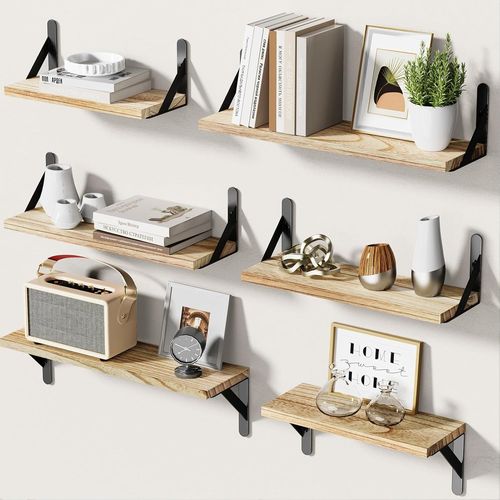 Lbgwp60-Lot De 6 Étagères Flottantes En Bois Pour Décoration Murale, Étagères Murales Rustiques Pour Chambre À Coucher, Salle De Bain, Livres Pour Salon