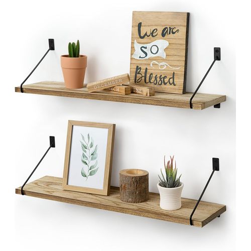 Lbgwp60-Étagères Flottantes En Bois Ensemble De 2, Étagère Murale Flottante 60cm, Grande Étagère Murale En Bois De Rangement, Idéale Pour Le Salon, La Cuisine, La Salle De Bain, Le Couloir