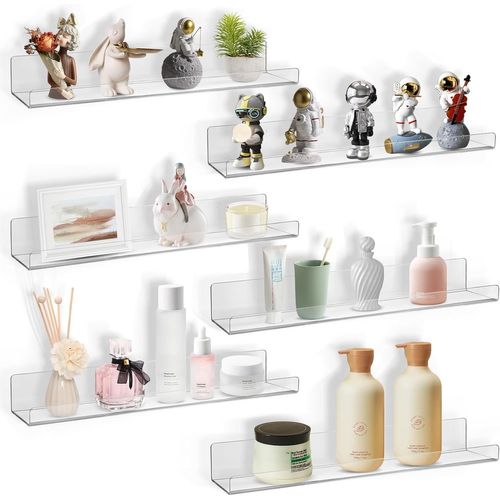 Lbgwp60-Lot De 6 Étagères Murales En Acrylique Transparent De 38,1 Cm Pour Salle De Bain, Chambre À Coucher, Cuisine, Salle Variée, Étagères Imperméables En Acrylique Haute Transparence