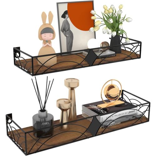 Lbgwp60-Etagères Flottantes Murale Lot De 2, Etagere Murales Rustique En Bois Avec Barres Pour La Cuisine, La Salle De Bain, La Chambre À Coucher, Le Salon