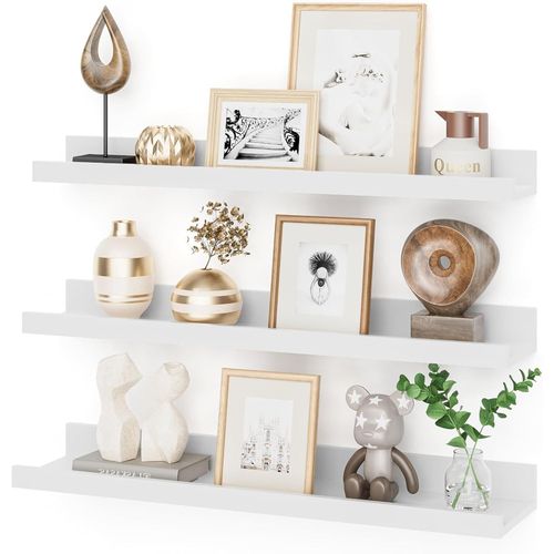 Lbgwp60-Lot De 3 Étagères Murales, Flottantes En Bois Mdf, 60 Cm, Pour Cadres Photo Et Décorations, Design Industriel, Convient Pour Bureau, Salon Et Cuisine (Blanc, 60 Cm)