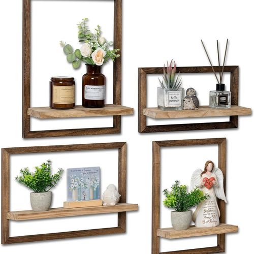 Lbgwp60-Lot De 4 Étagères Murales Flottantes En Bois De Style Rustique Pour Salle De Bain, Maison, Bureau