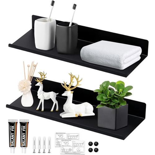 Lbgwp60-Lot De 2 Étagères Murales En Métal Noir 40 Cm, Décoration D'intérieur Au Design Moderne, Agrandit L'espace Mural, Parfaite Pour Les Salles De Bains, Les Chambres, Les Cuisines.