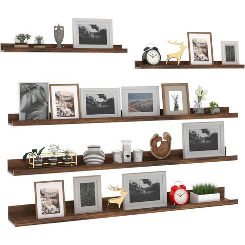 Lbgwp60-Lot De 5 Étagères Murales En Bois Rustique, Étagères Flottante Murale Marron Pour Salon, Chambre Et Bureau - 120cm
