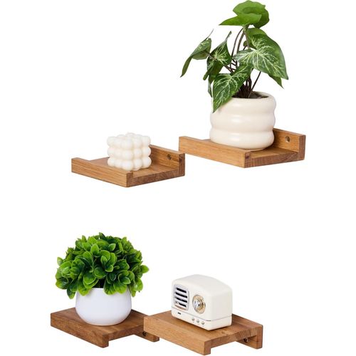 Lbgwp60-Petite Étagère Murale En Bois, Lot De 4 Étagères En Chêne Massif Petite Étagère Flottante En Bois 15cmx13cm Étagère À Plantes Étagère En Bois Rustique Étagère Murale Naturelle