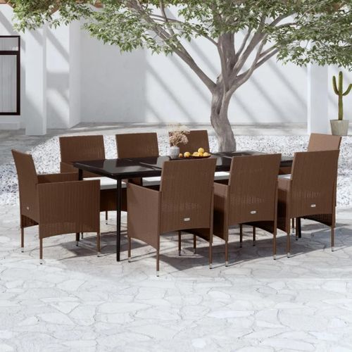 Prolenta Premium - Ensemble À Manger De Jardin Coussins 9 Pcs Marron/Noir