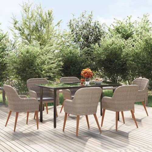 Prolenta Premium - Ensemble À Manger De Jardin Et Coussins 7 Pcs Marron