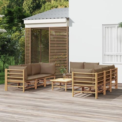 Prolenta Premium - Salon De Jardin 9 Pcs Avec Coussins Taupe Bambou