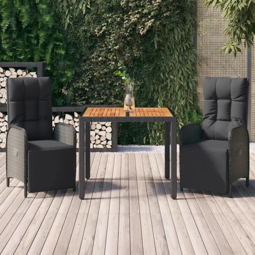 Prolenta Premium - Ensemble À Manger De Jardin Avec Coussins 3 Pcs Noir