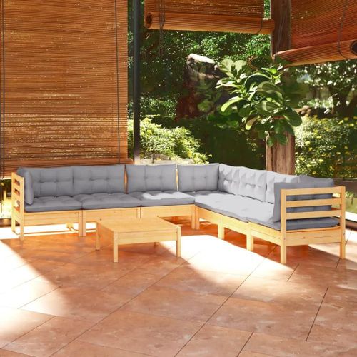 Prolenta Premium - Salon De Jardin 8 Pcs Avec Coussins Gris Bois De Pin Massif