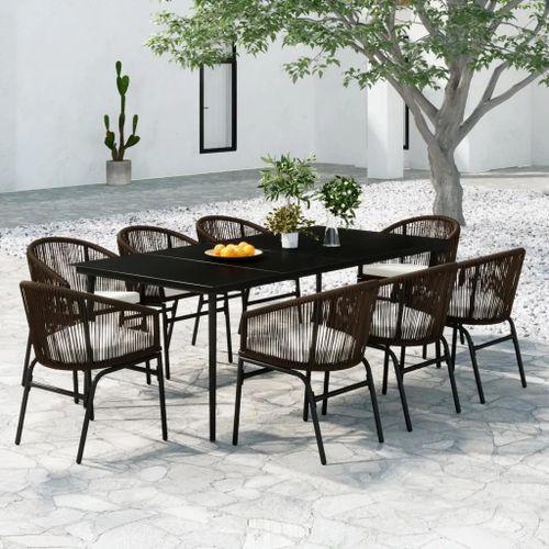 Prolenta Premium - Ensemble À Manger De Jardin 9 Pcs Marron