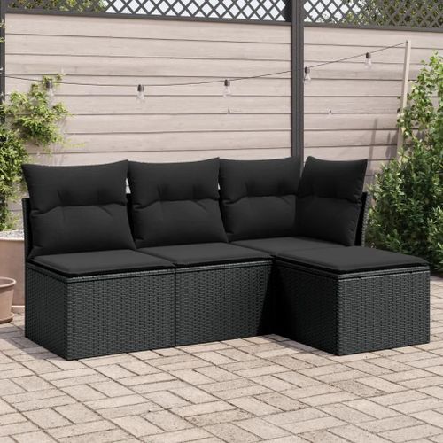 Prolenta Premium - Salon De Jardin 4 Pcs Avec Coussins Noir Résine Tressée
