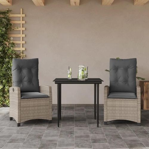 Prolenta Premium - Ensemble À Manger De Jardin 3pcs Coussins Gris Clair Poly Rotin