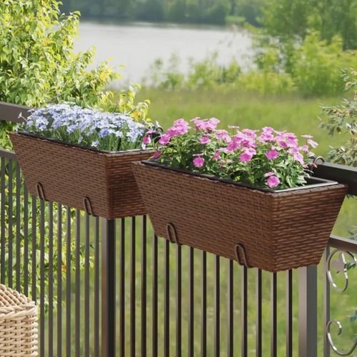 Prolenta Premium - Jardinières Avec Crochets 2 Pcs Marron Résine Tressée