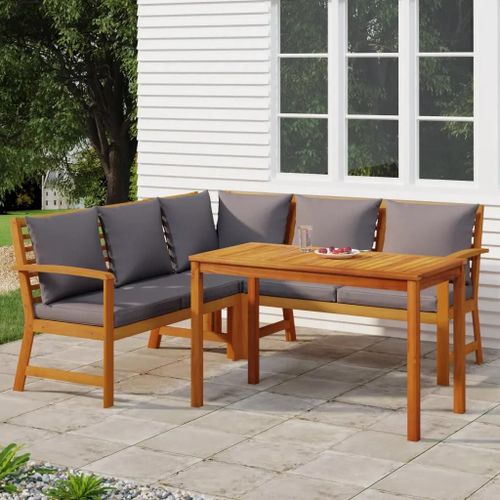 Prolenta Premium - Ensemble À Manger De Jardin 4 Pcs Coussins Bois Acacia