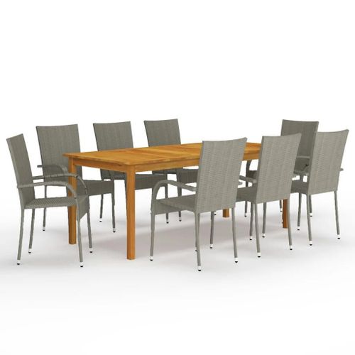 Prolenta Premium - Ensemble À Manger De Jardin 9 Pcs Gris