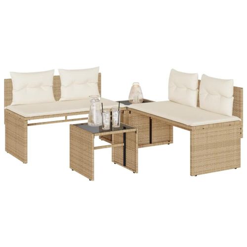 Prolenta Premium - Salon De Jardin Avec Coussins 4 Pcs Beige Résine Tressée