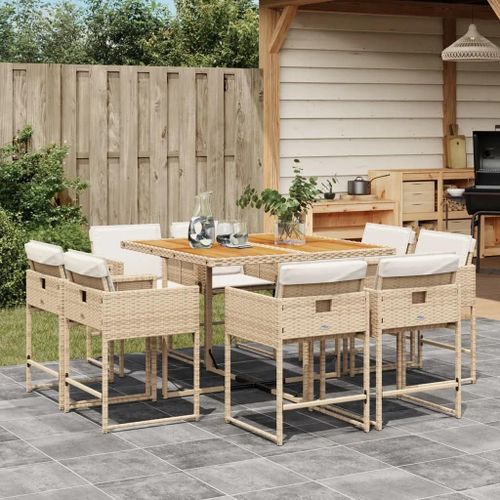 Prolenta Premium - Ensemble À Manger De Jardin Et Coussins 9 Pcs Beige Poly Rotin