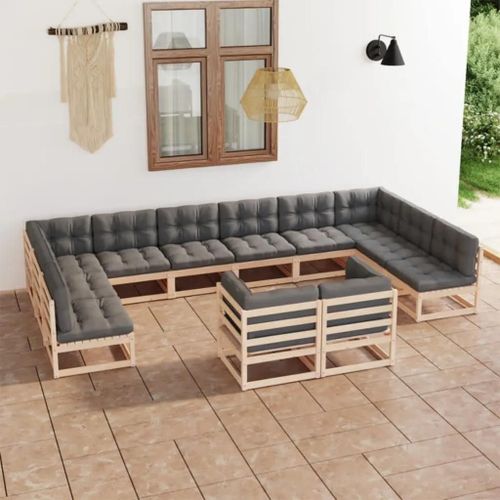 Prolenta Premium - Salon De Jardin 12 Pcs Avec Coussins Bois De Pin Massif
