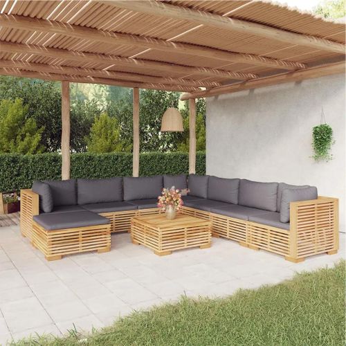 Prolenta Premium - Salon De Jardin 9 Pcs Avec Coussins Bois De Teck Solide