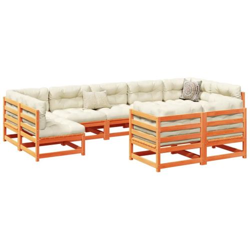 Prolenta Premium - Salon De Jardin 9 Pcs Avec Coussins Marron Cire Bois Pin Massif