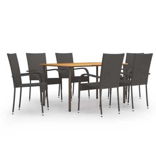 Prolenta Premium - Ensemble À Manger De Jardin 7 Pcs Résine Tressée Marron
