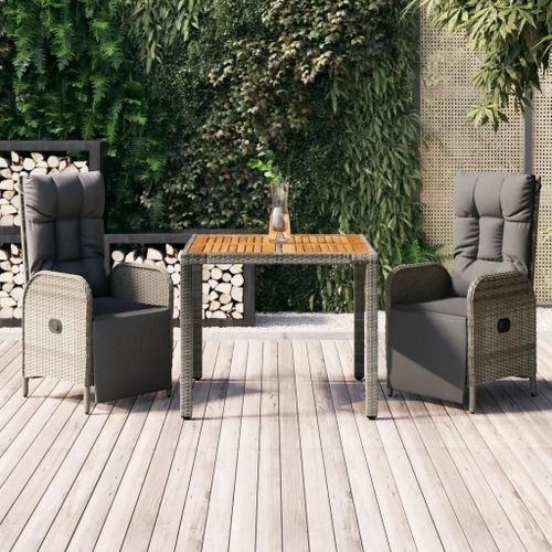 Prolenta Premium - Ensemble À Manger De Jardin 3 Pcs Coussins Gris Résine Tressée