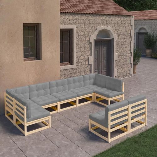 Prolenta Premium - Salon De Jardin 9 Pcs Avec Coussins Bois De Pin Massif
