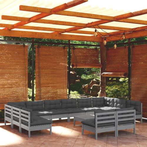 Prolenta Premium - Salon De Jardin 13 Pcs Avec Coussins Gris Bois De Pin Solide