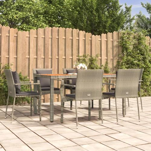 Prolenta Premium - Ensemble À Manger Jardin Et Coussins 7 Pcs Gris Rotin