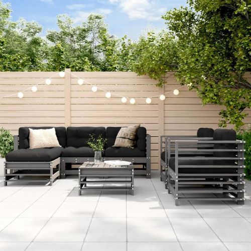 Prolenta Premium - Salon De Jardin 7 Pcs Avec Coussins Gris Bois Massif