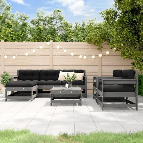 Prolenta Premium - Salon De Jardin 7 Pcs Avec Coussins Gris Bois Massif