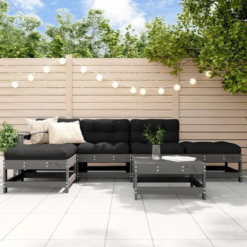 Prolenta Premium - Salon De Jardin 6 Pcs Avec Coussins Gris Bois Massif