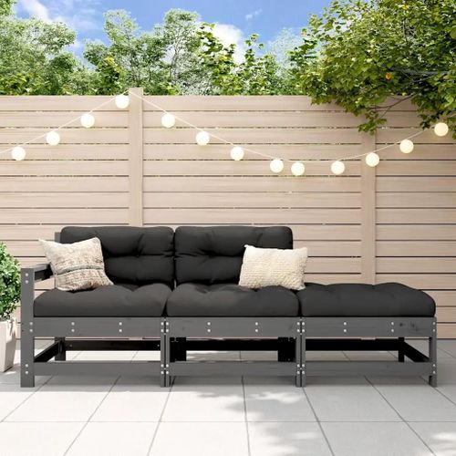 Prolenta Premium - Salon De Jardin 3 Pcs Avec Coussins Gris Bois Massif