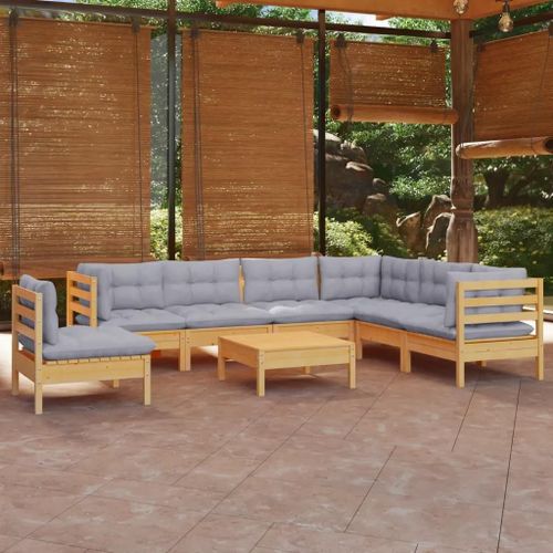 Prolenta Premium - Salon De Jardin 8 Pcs Avec Coussins Gris Bois De Pin Massif
