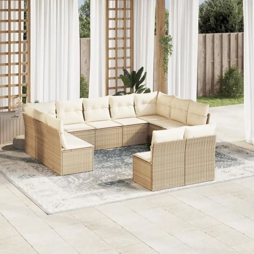 Prolenta Premium - Salon De Jardin 11 Pcs Avec Coussins Beige Résine Tressée