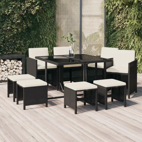 Prolenta Premium - Ensemble À Manger De Jardin Coussins 9pcs Résine Tressée Noir
