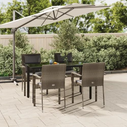 Prolenta Premium - Ensemble À Manger De Jardin Coussins 5 Pcs Noir Et Gris