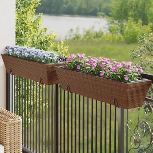 Prolenta Premium - Jardinières Avec Crochets 2 Pcs Marron Résine Tressée