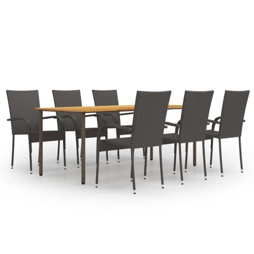 Prolenta Premium - Ensemble À Manger De Jardin 7 Pcs Résine Tressée Marron