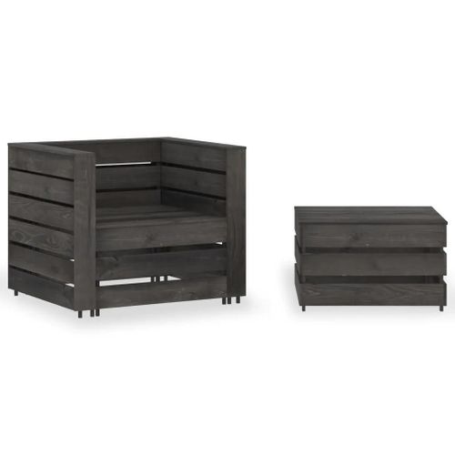 Prolenta Premium - Salon De Jardin Palette 2 Pcs Bois De Pin Imprégné De Gris