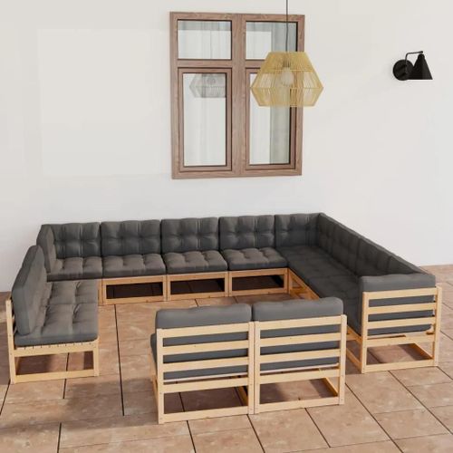 Prolenta Premium - Salon De Jardin 12 Pcs Avec Coussins Bois De Pin Massif