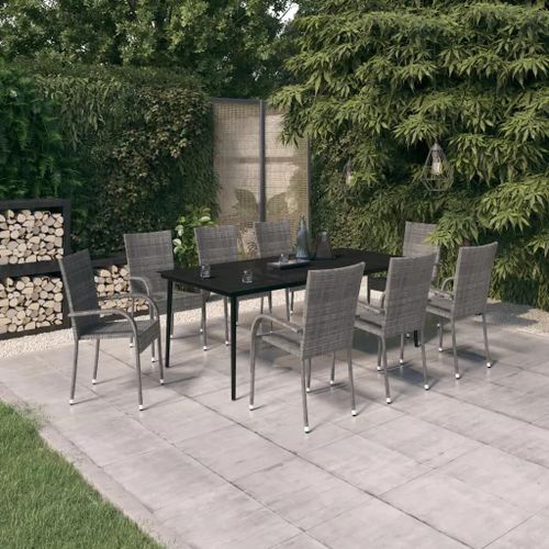 Prolenta Premium - Ensemble À Manger De Jardin 9 Pcs Gris Et Noir
